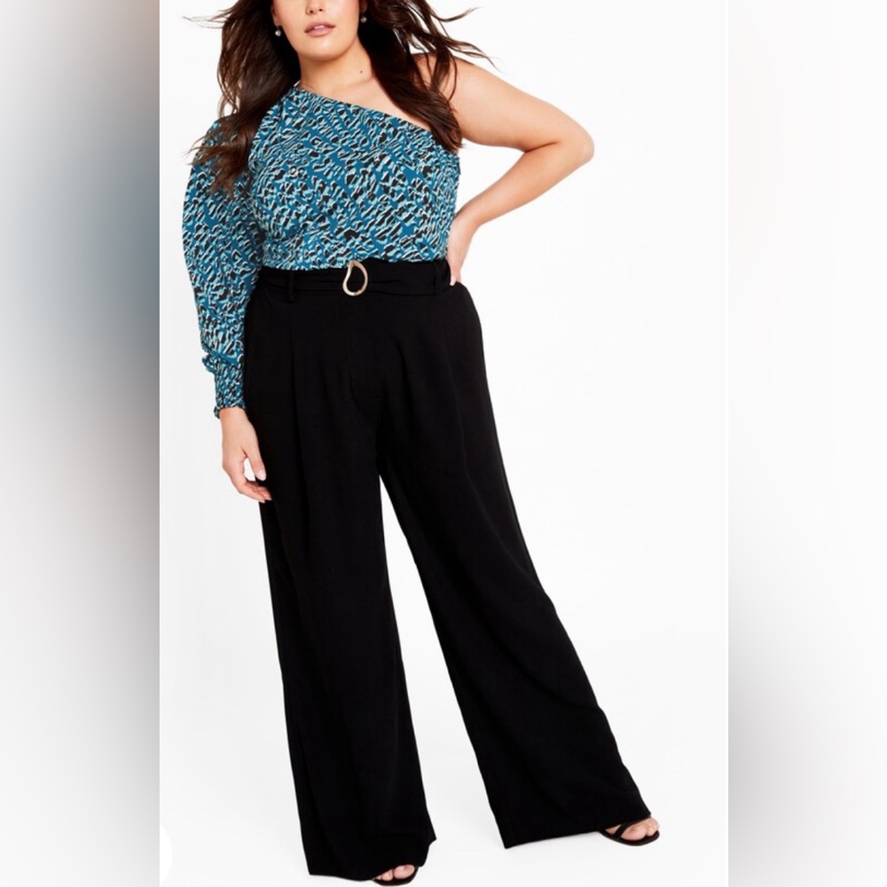 NWT Women’s AVENUE $89 MSRP Solid Black Jill Gold Belted Wide Leg Pants Size 20